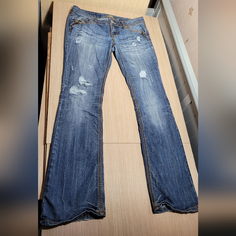 Almost Famous Blue Distressed Straight Leg Jeans